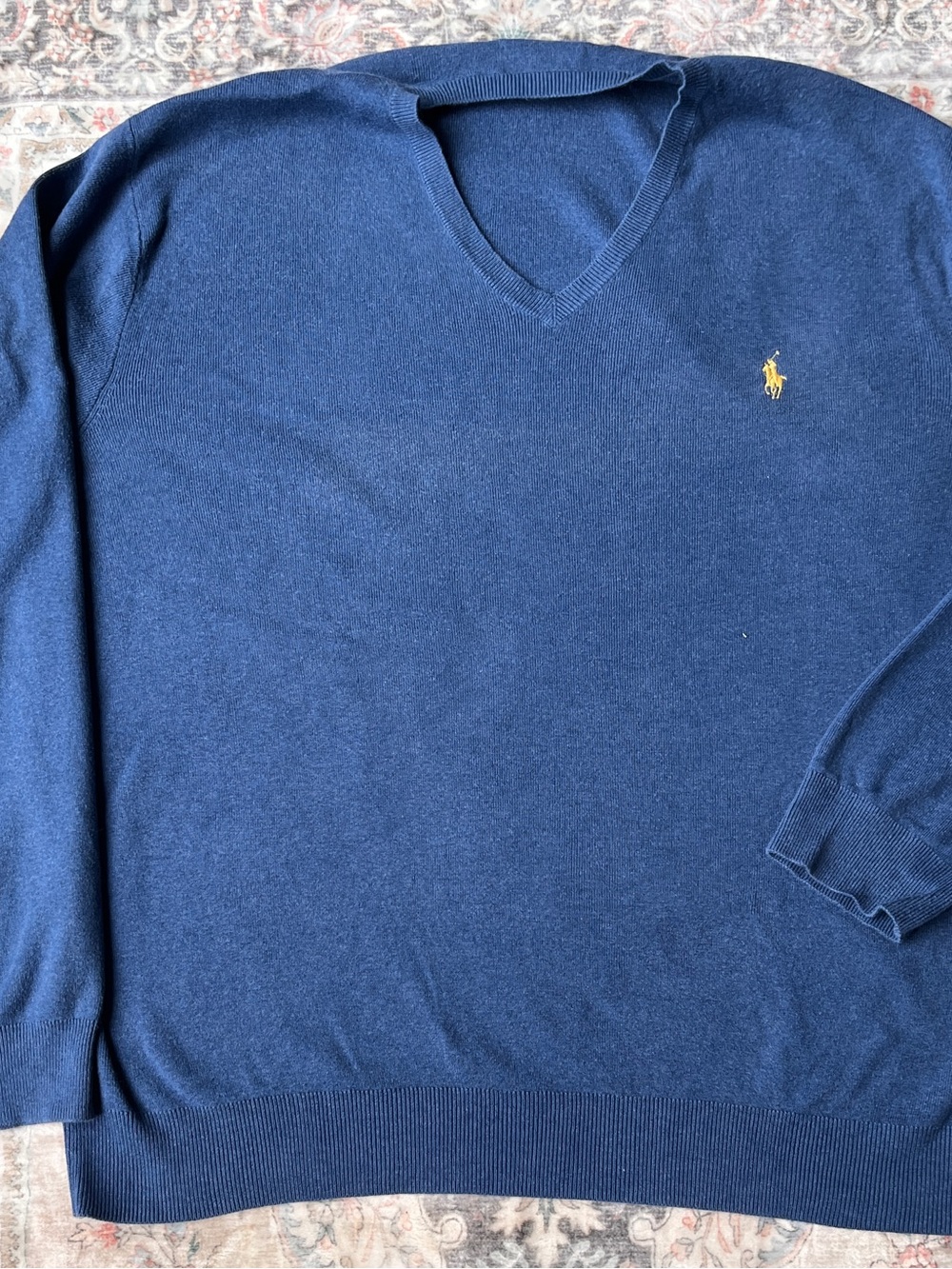 Ralph Lauren Navy V-Neck Sweater with Yellow Pony